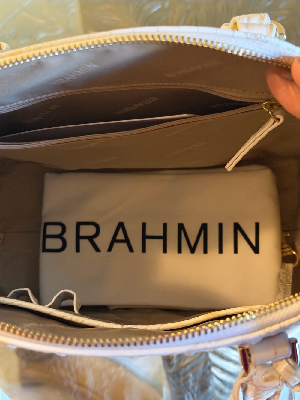 Brahmin Duxbury Chantilly White Croc-Embossed Satchel with Detachable Strap - Picture 8 of 15